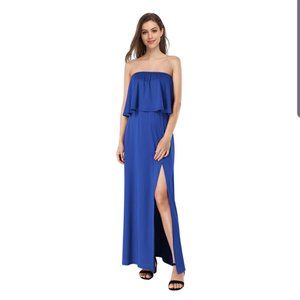 NWOT LEADINGSTAR STRAPLESS SIDE SLIT TOP RUFFLE MAXI DRESS